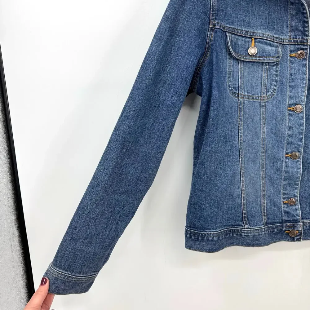 VTG Y2K Old Navy Denim Trucker Jacket Womens L Jean Stretch Retro Preppy 2000s - Picture 3 of 6